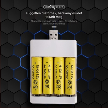 Kétrekeszes USB vezeték nélküli töltő NiCd AA No.5/No.7 1.2V akkumulátorokhoz, bemenet DC1.2V, kimenet DC4.5V1A