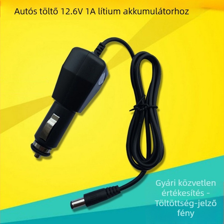 Autó töltő Li-ion akkumulátorhoz, kimenet 12.6V, töltési áram 1A, CE tanúsítvány