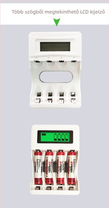 Ni-MH 1.2V akkumulátor töltő USB-s LCD kijelzővel, 4 rekesz, intelligens gyors töltés