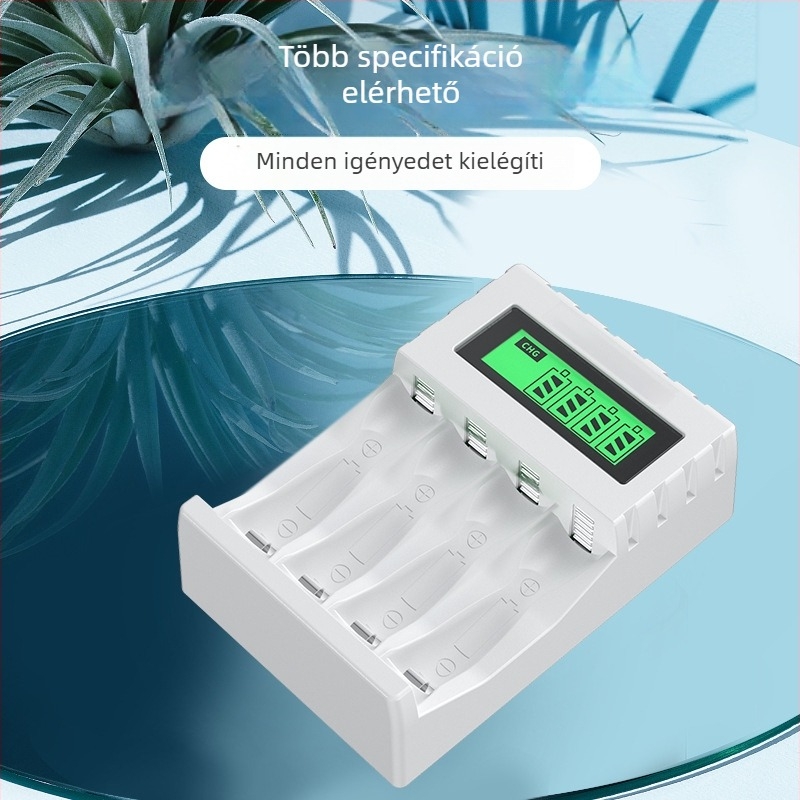 Négyhelyes USB akkumulátor töltő Ni-MH/Ni-Cd AA/AAA cellákhoz LCD kijelzővel, bemenet 5V, 1-2A, kimenet AA 1800mA, AAA 900mA