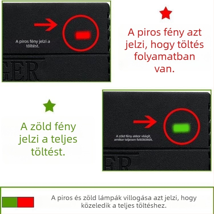 12V akkumulátortöltő autókhoz, könnyű teherautókhoz, sedanokhoz és motorkerékpárokhoz — intelligens gyors töltő, univerzális