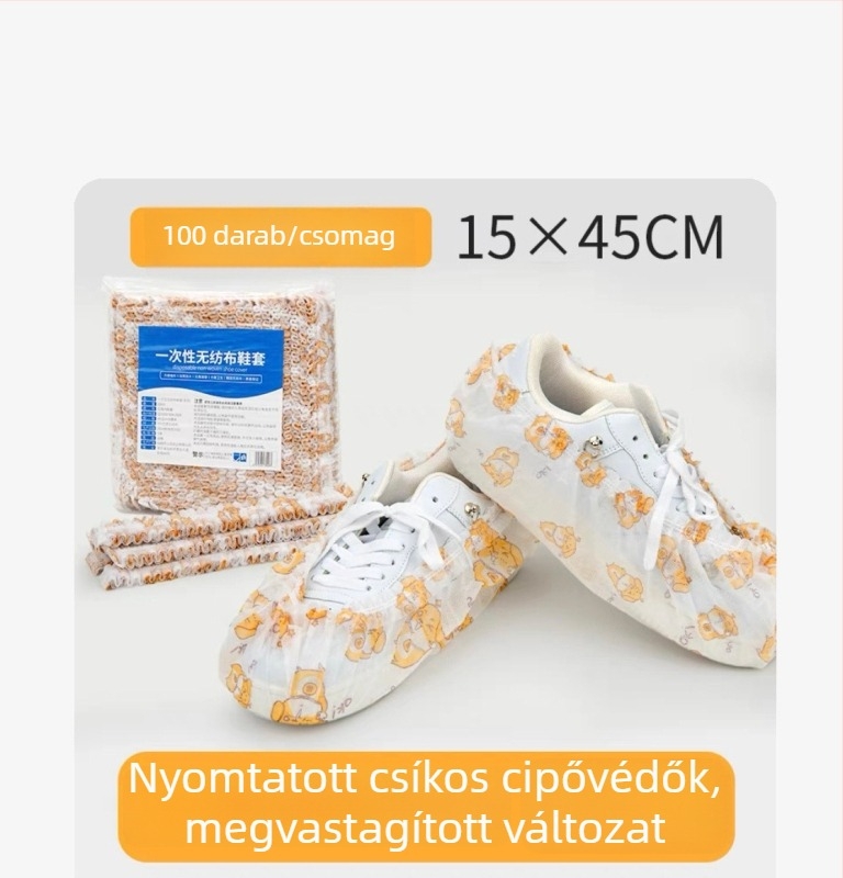 Egyszer használatos, nem szövött anyagból készült cipővédő, megvastított és megnagyobbított, csúszásmentes és porvédett, beltéri műhelyekhez, szalag típusú, biológiailag lebomló