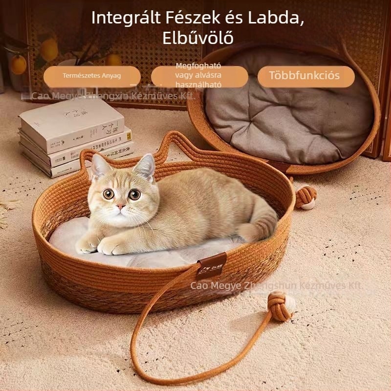 Rattan macskafészek egész éves használatra, légáteresztő és meleg