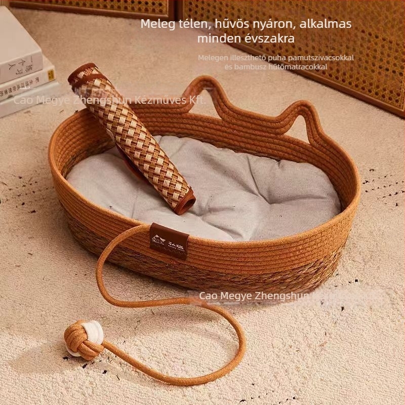 Rattan macskafészek egész éves használatra, légáteresztő és meleg
