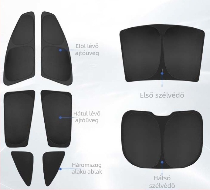 Autóablak napvédő panel, poliészter, beépített telepítés, testreszabható, speciális autókhoz