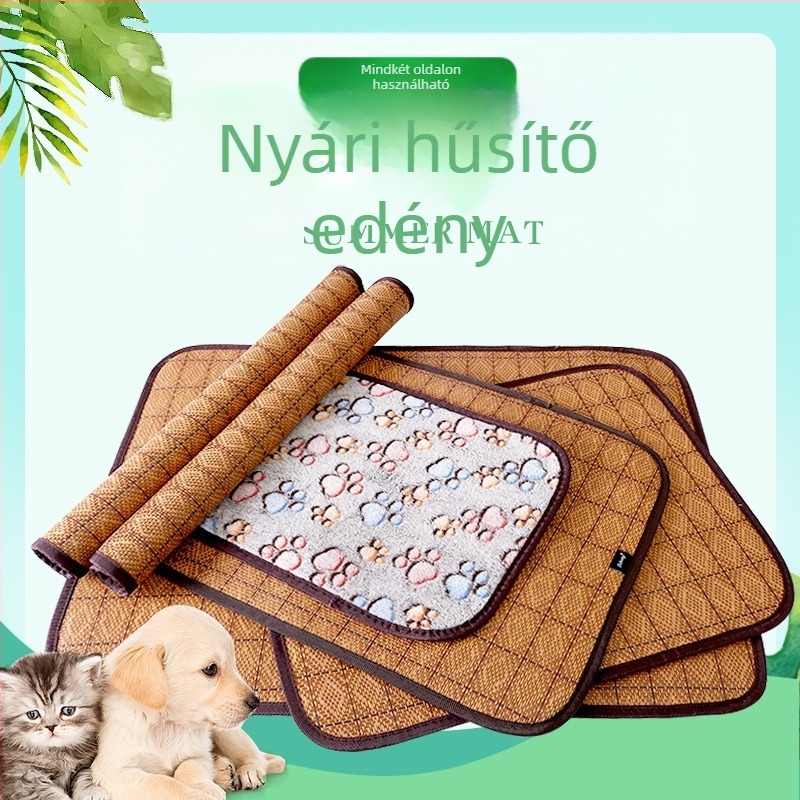 Kutyamatrac korall gyapjú és rattan anyagból, kétoldalas nyári párna