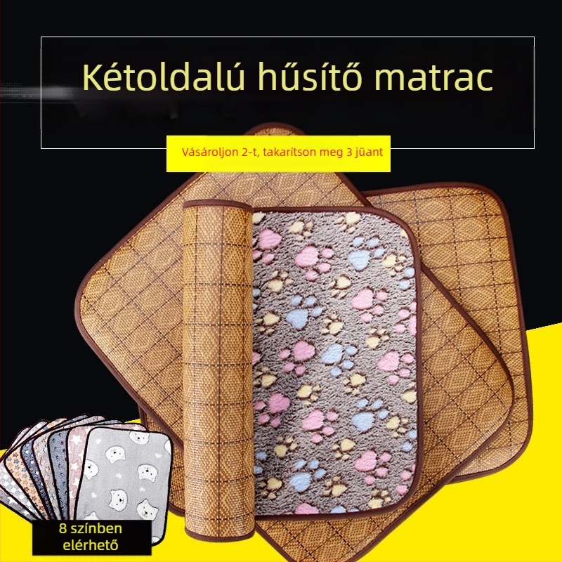 Kutyamatrac korall gyapjú és rattan anyagból, kétoldalas nyári párna