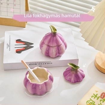 Kerámiából készült hamutál fedővel, fokhagyma motívum, skandináv minimalist stílus, logónyomtatás elérhető, 112 darabos csomag