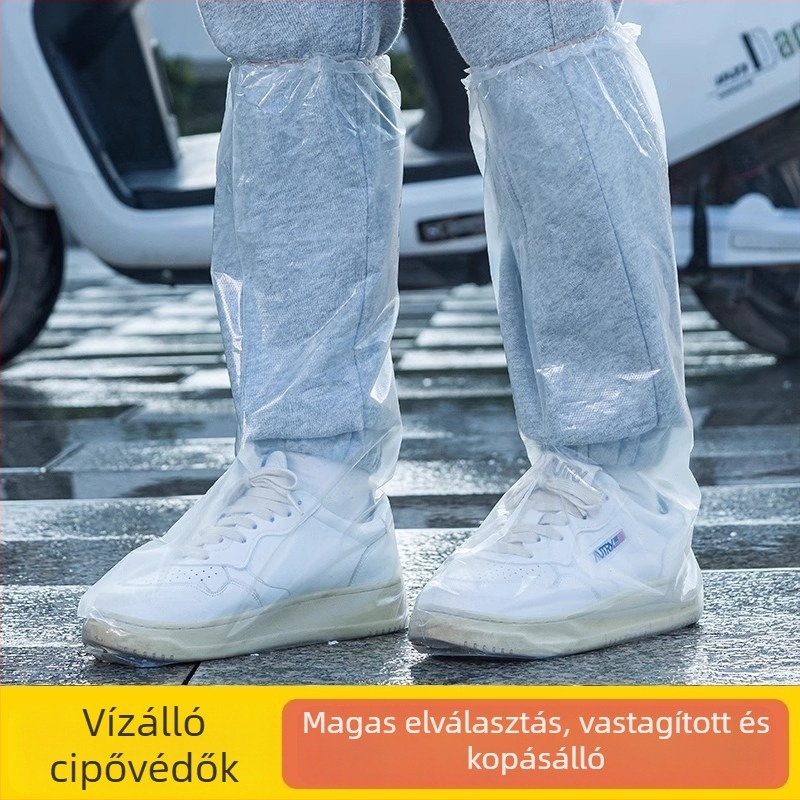Egyszer használatos műanyag cipővédő – átlátszó, vízálló, csúszásmentes, hosszú cső, 0,06 mm vastagság
