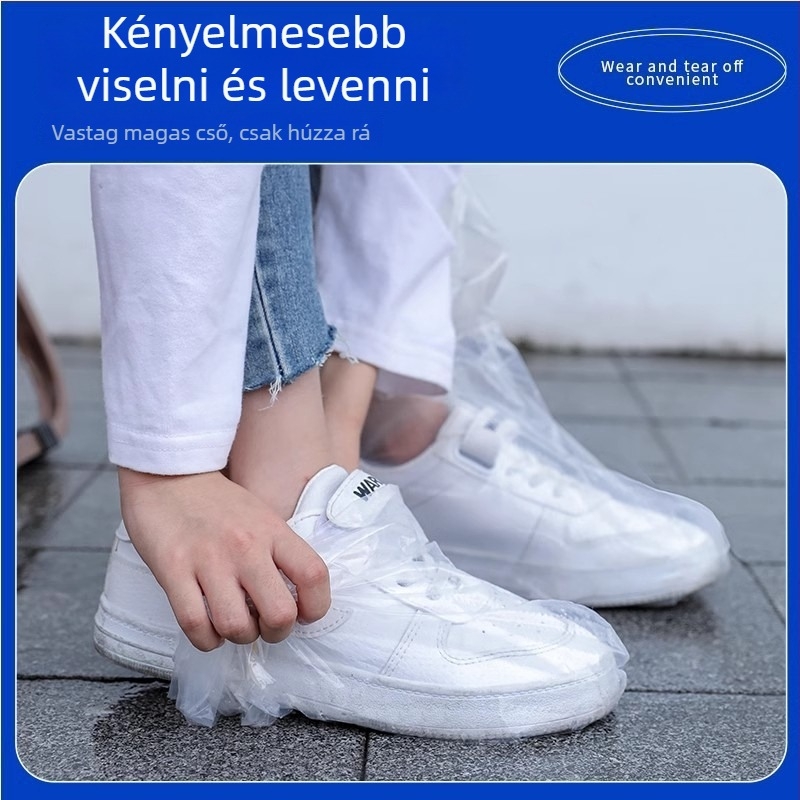 Egyszer használatos műanyag cipővédő – átlátszó, vízálló, csúszásmentes, hosszú cső, 0,06 mm vastagság