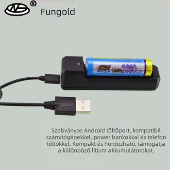 Egyrekeszes Li-ion akkumulátor töltő, USB 5V bemenet, kompatibilis 18650/10400/14500/16340, kimenet 4.2V 0.5A, 3.7V névleges