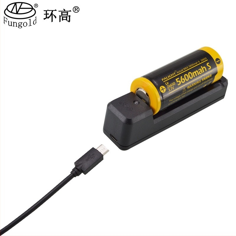 Egyrekeszes Li-ion akkumulátor töltő, USB 5V bemenet, kompatibilis 18650/10400/14500/16340, kimenet 4.2V 0.5A, 3.7V névleges