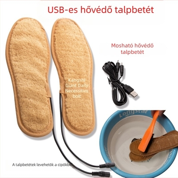 USB‑töltésű elektromos fűtésű papucs, állítható hőmérséklettel és fűtőtalppal, bőr felsőrésszel