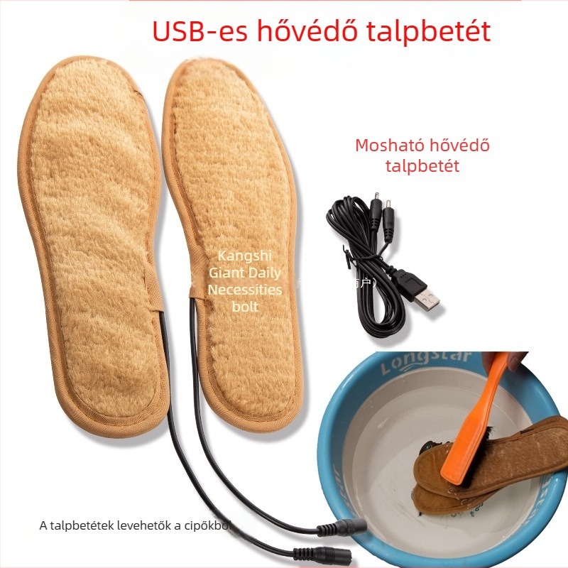 USB‑töltésű elektromos fűtésű papucs, állítható hőmérséklettel és fűtőtalppal, bőr felsőrésszel