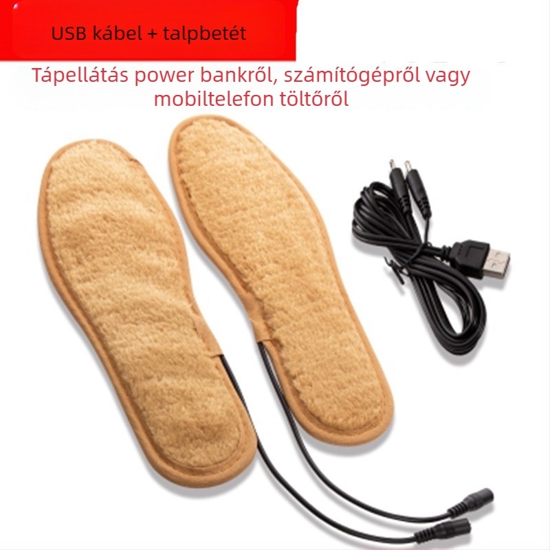 USB‑töltésű elektromos fűtésű papucs, állítható hőmérséklettel és fűtőtalppal, bőr felsőrésszel