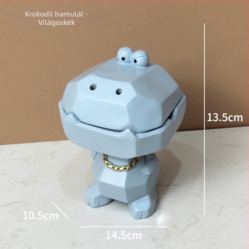 Krokodil formájú hamutál műgyantából, fedővel – szélálló, dekoratív kiegészítő otthonra és az irodába