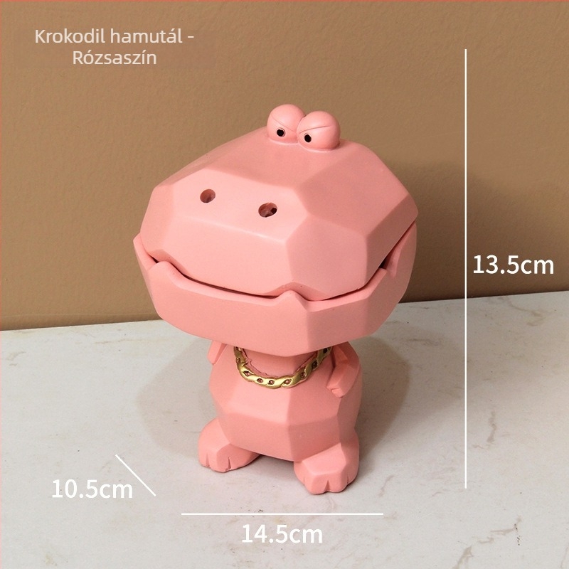 Krokodil formájú hamutál műgyantából, fedővel – szélálló, dekoratív kiegészítő otthonra és az irodába