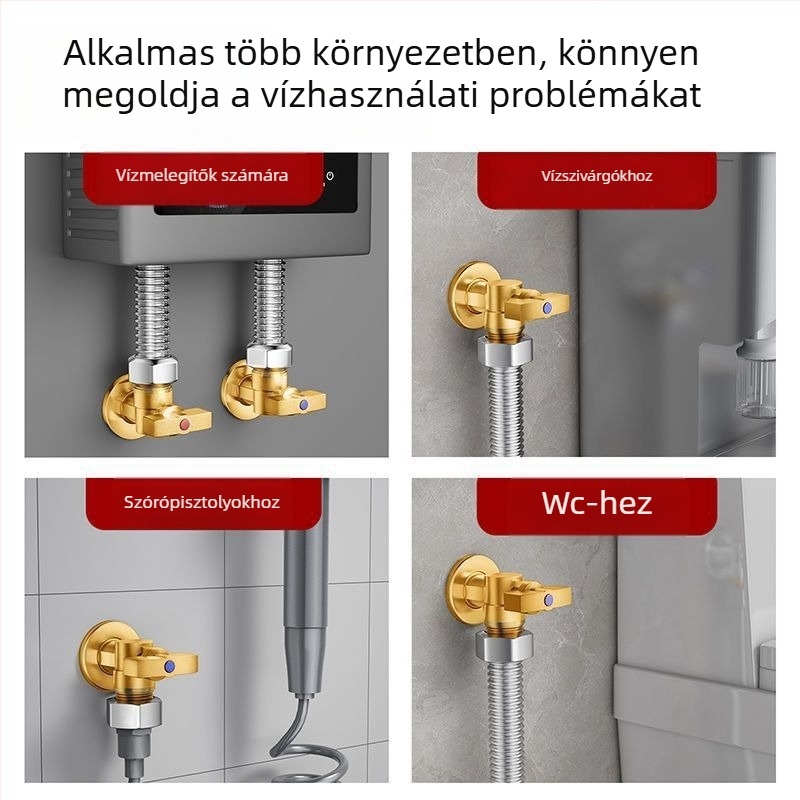 Réz anyagú 3-útas szögletes szelep gáz-vízmelegítőhöz, meleg/hideg víz szabályozás, modell 5612, gombos szerelés, 0-0.9 MPa, 120 g