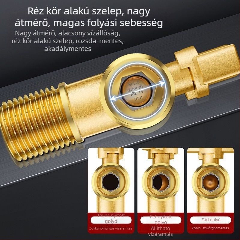 Réz anyagú 3-útas szögletes szelep gáz-vízmelegítőhöz, meleg/hideg víz szabályozás, modell 5612, gombos szerelés, 0-0.9 MPa, 120 g