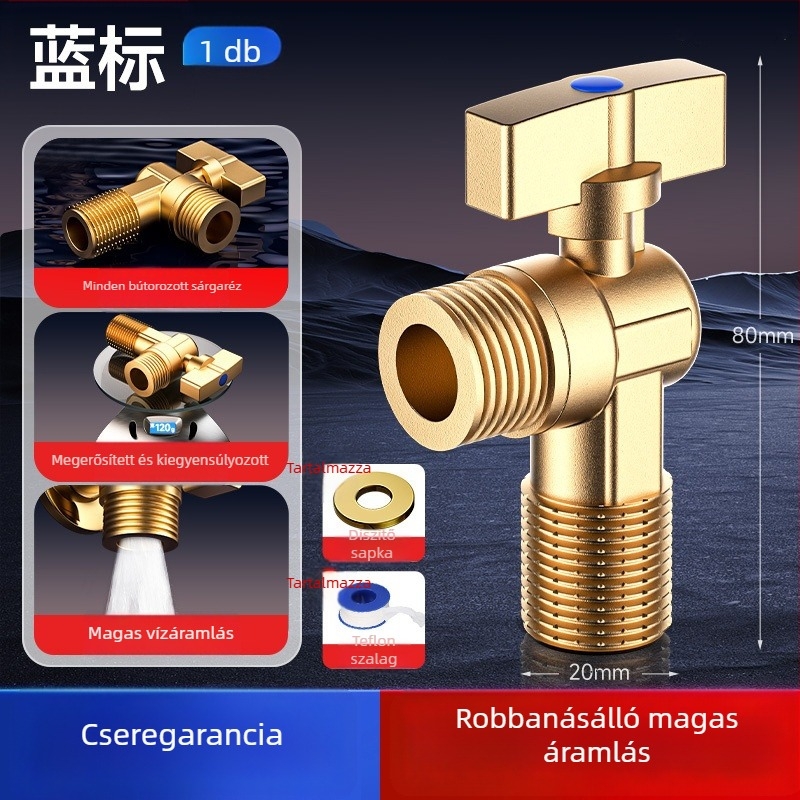 Réz anyagú 3-útas szögletes szelep gáz-vízmelegítőhöz, meleg/hideg víz szabályozás, modell 5612, gombos szerelés, 0-0.9 MPa, 120 g