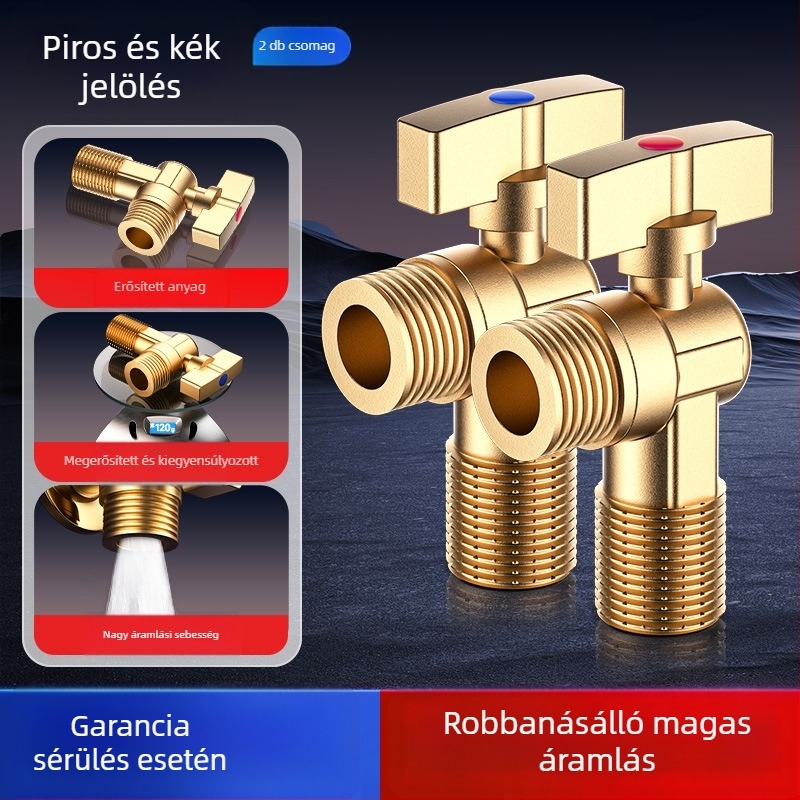 Réz anyagú 3-útas szögletes szelep gáz-vízmelegítőhöz, meleg/hideg víz szabályozás, modell 5612, gombos szerelés, 0-0.9 MPa, 120 g