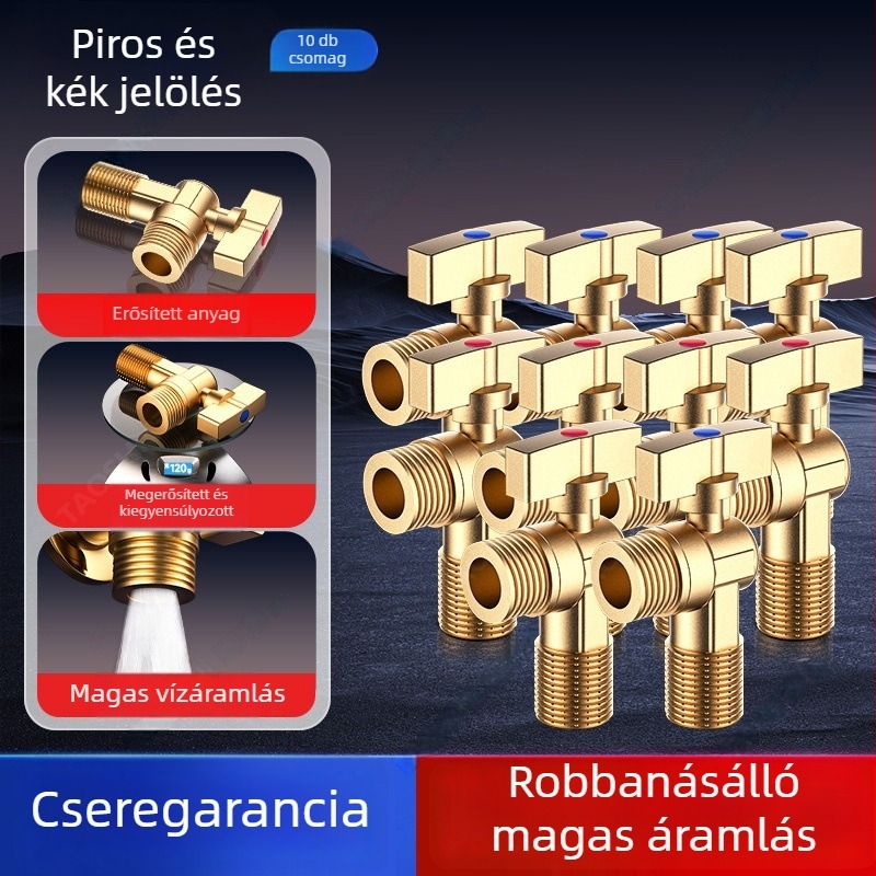 Réz anyagú 3-útas szögletes szelep gáz-vízmelegítőhöz, meleg/hideg víz szabályozás, modell 5612, gombos szerelés, 0-0.9 MPa, 120 g