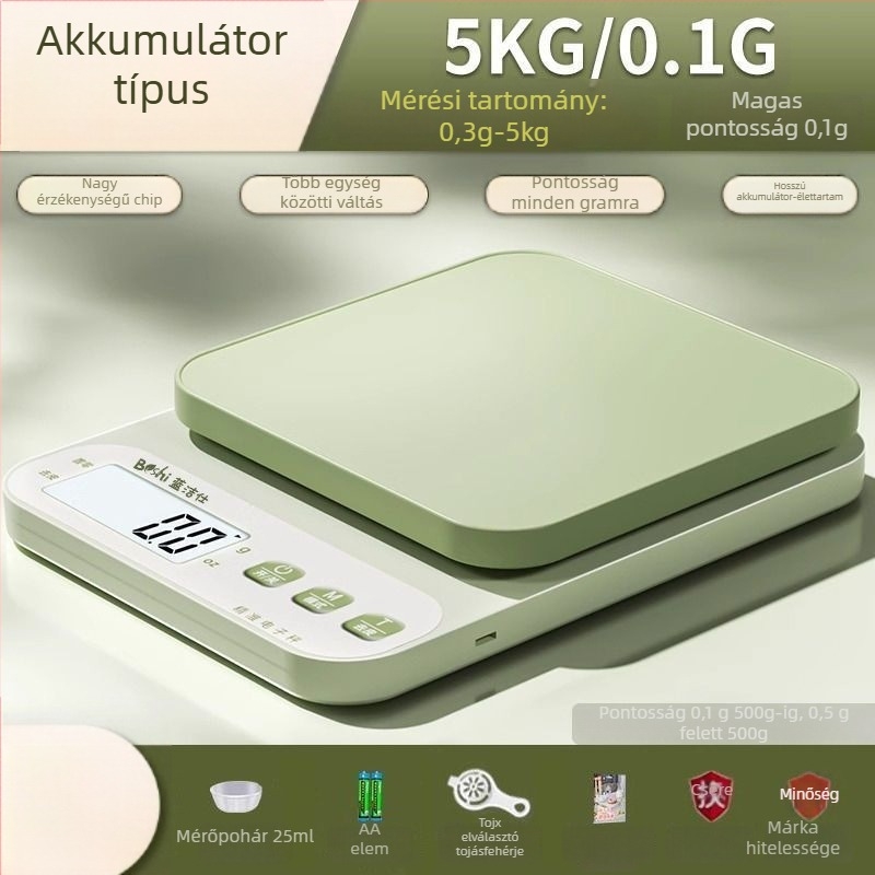 Konyhai elektronikus mérleg, magas pontosságú gram-skála, USB-tápellátású, háztartási élelmiszerméréshez és sütéshez