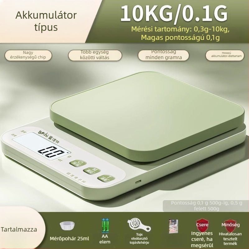 Konyhai elektronikus mérleg, magas pontosságú gram-skála, USB-tápellátású, háztartási élelmiszerméréshez és sütéshez