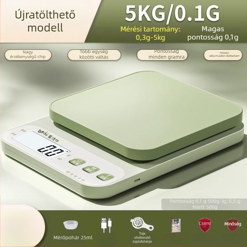 Konyhai elektronikus mérleg, magas pontosságú gram-skála, USB-tápellátású, háztartási élelmiszerméréshez és sütéshez