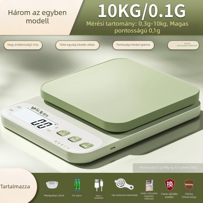 Konyhai elektronikus mérleg, magas pontosságú gram-skála, USB-tápellátású, háztartási élelmiszerméréshez és sütéshez