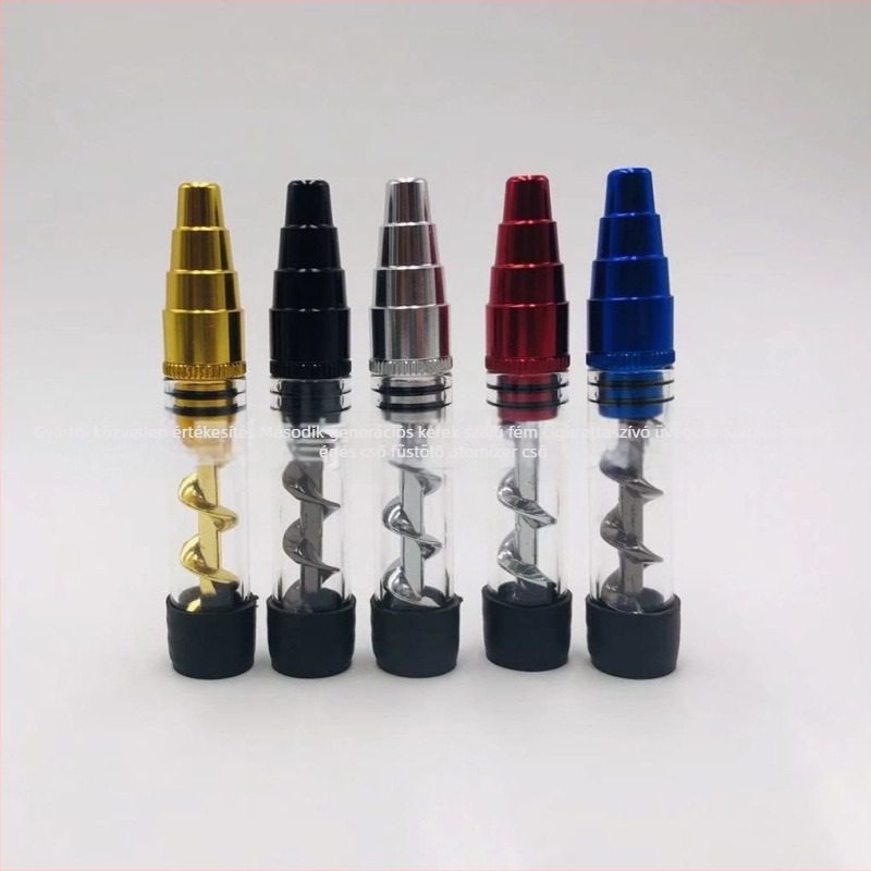 Fém pipa kerek szájrésszel, üvegcsővel és spirálos száraz égésű atomizátorral