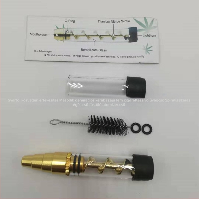 Fém pipa kerek szájrésszel, üvegcsővel és spirálos száraz égésű atomizátorral