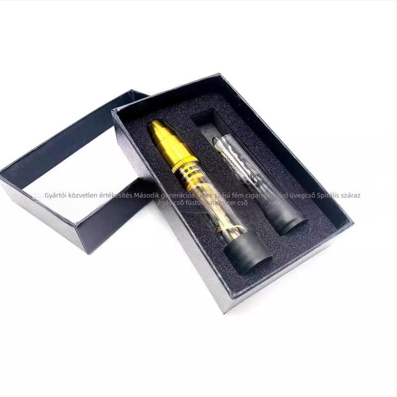 Fém pipa kerek szájrésszel, üvegcsővel és spirálos száraz égésű atomizátorral