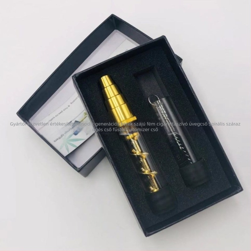 Fém pipa kerek szájrésszel, üvegcsővel és spirálos száraz égésű atomizátorral