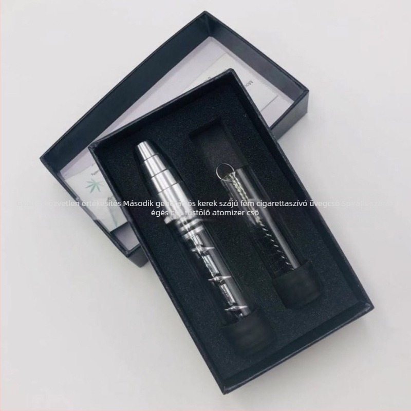 Fém pipa kerek szájrésszel, üvegcsővel és spirálos száraz égésű atomizátorral