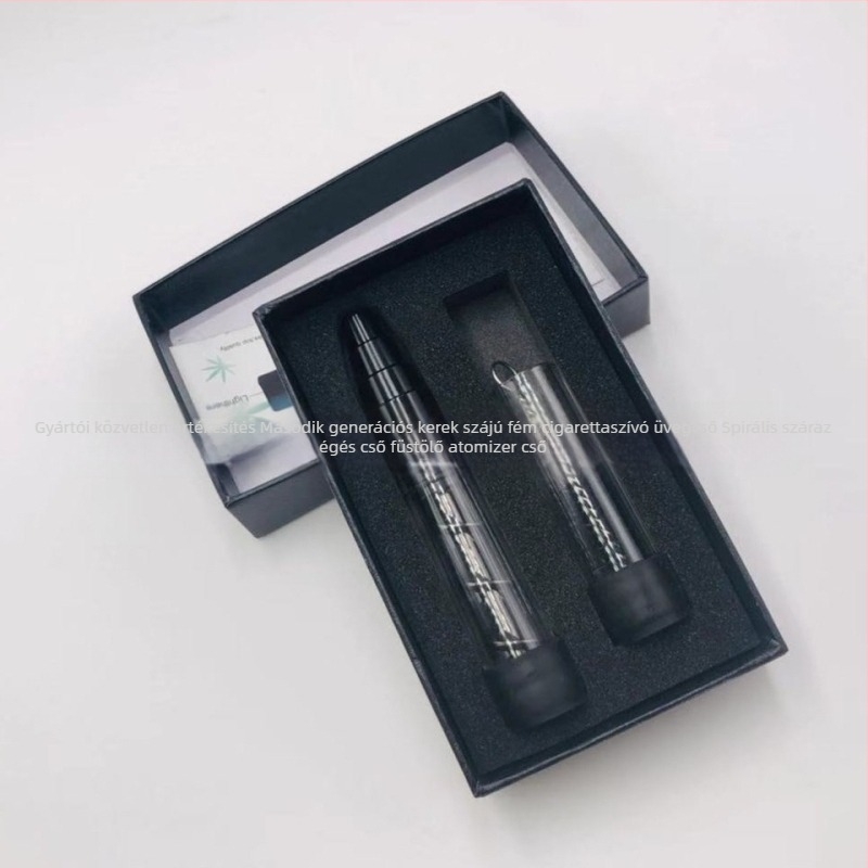 Fém pipa kerek szájrésszel, üvegcsővel és spirálos száraz égésű atomizátorral