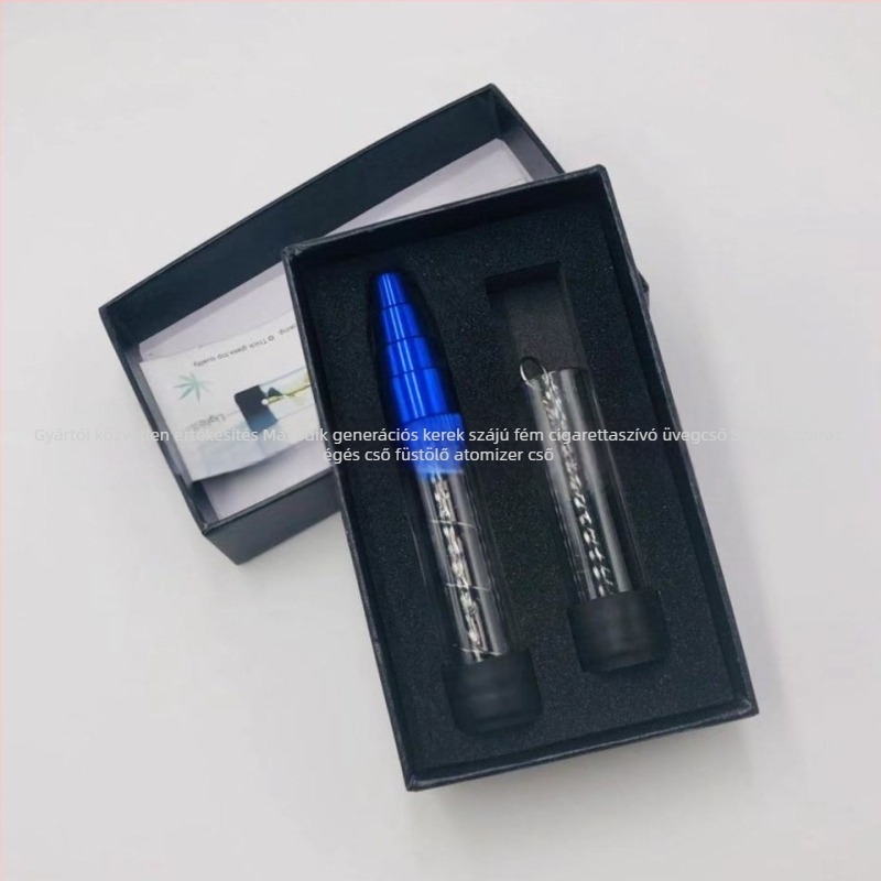 Fém pipa kerek szájrésszel, üvegcsővel és spirálos száraz égésű atomizátorral