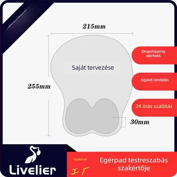 Nagy méretű szilikon-gél csuklótámasz csúszásmentes PU alappal, kéz-párna, injekciós formázás
