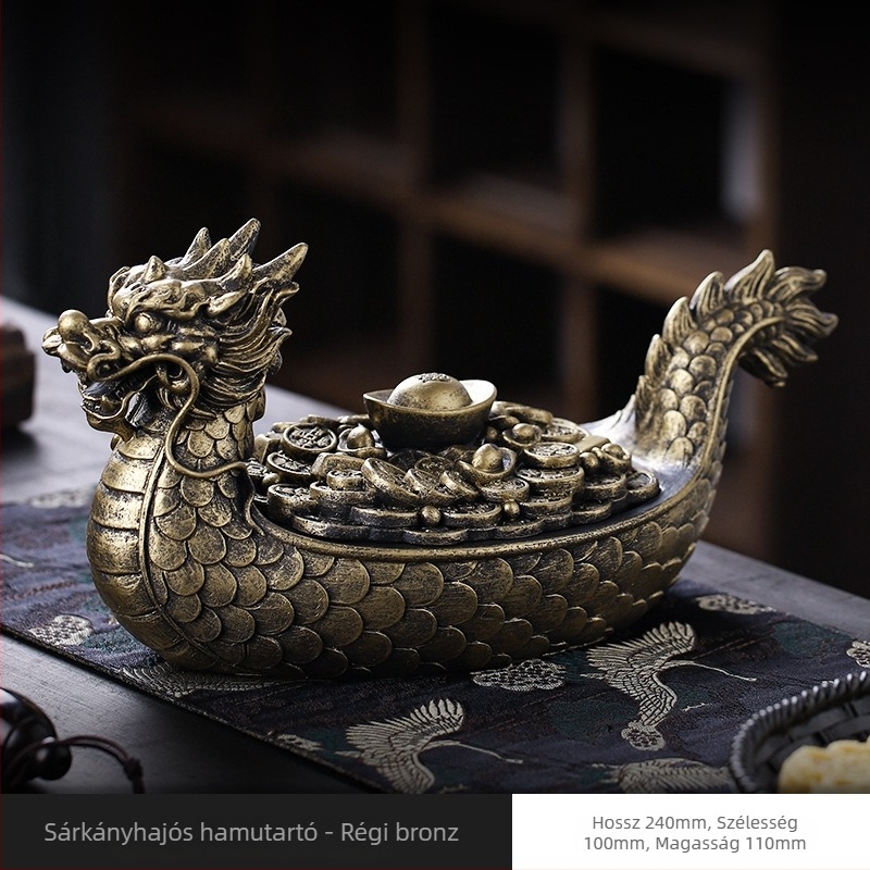 Dragon Boat hamutál fedéllel – gyanta, újrahasználható, kínai stílusú otthoni és irodai dekoráció