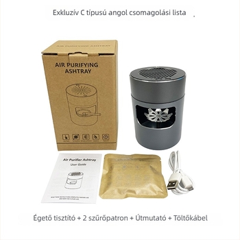 Fém hamutál, asztali levegőtisztító negatív ionos tisztítással, USB cigaretta gyújtóval, nyomtatott logóval testre szabható