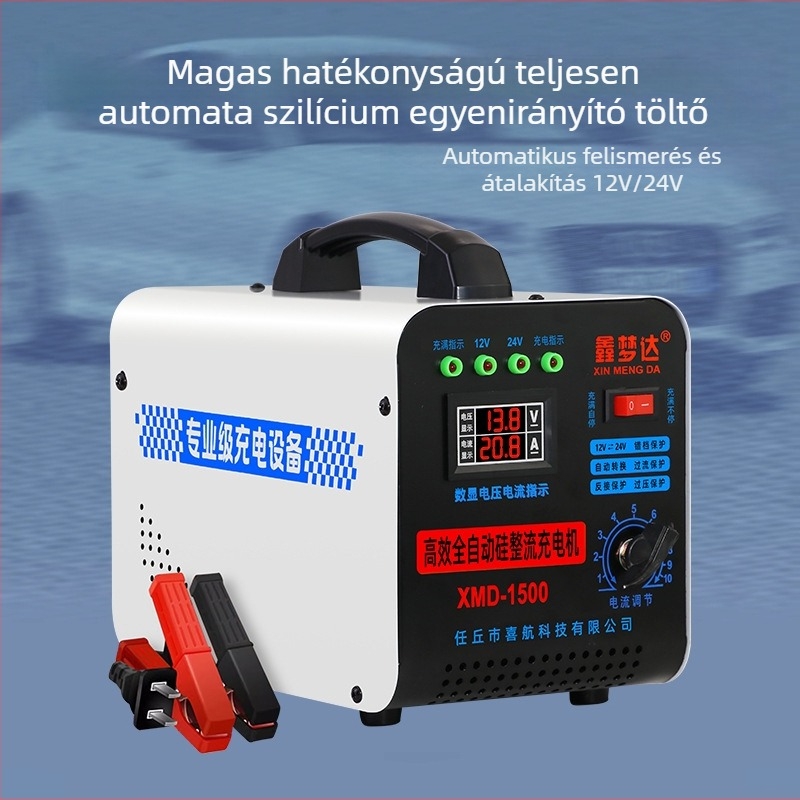 12V/24V akkumulátor töltő járművekhez intelligens gyors töltéssel (Márka: Xin Meng Da; Bemenet: 195-240 V AC; Kimenet: 12/24 V; Alkalmazható: Akkumulátorok)