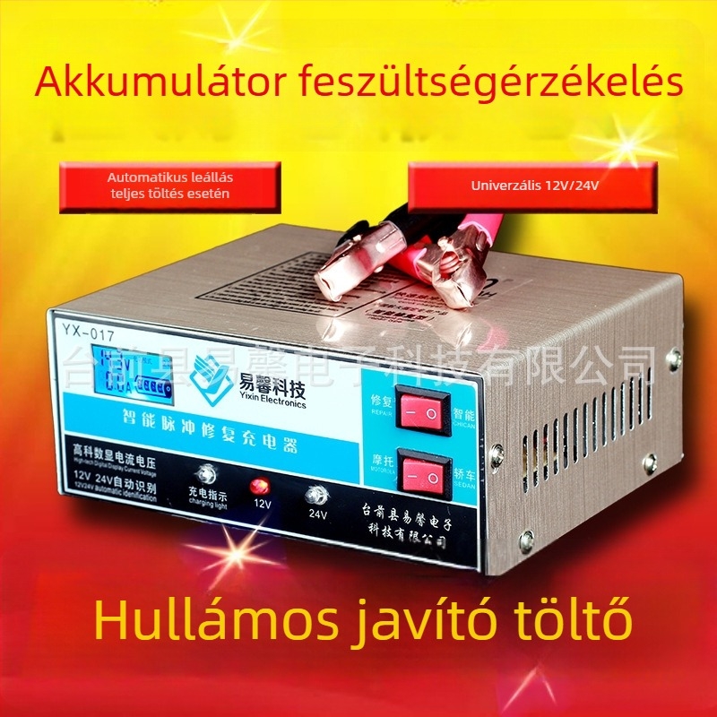 Yixin autóakkumulátor töltő automatikus azonosítással, 12V/24V, kimenet 58.8V 6A, teljesítmény 240W, bemenet 220V