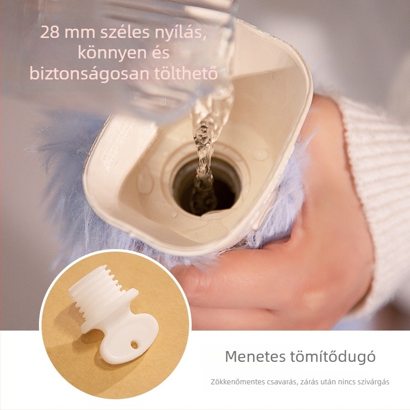 Puha plüss melegvizes palack, hosszított töltésű, kéz- és lábmelegítő, ágyban melegítő