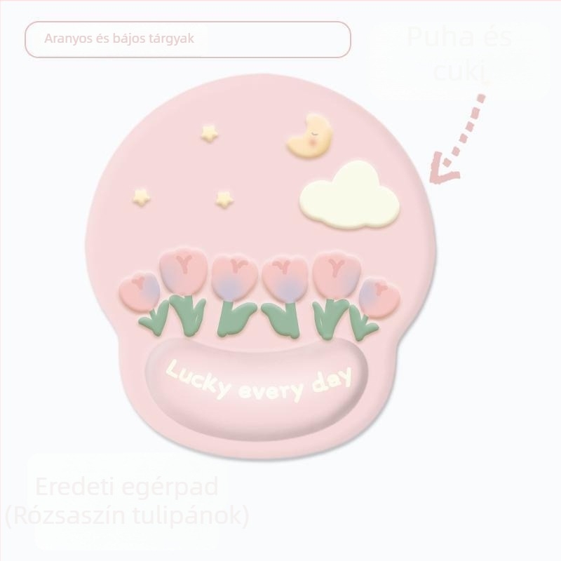 Tulip Egérpad csuklótámasz, gumiból készült, rajzfilmszerű stílus, egyoldalas, laptophoz és irodába