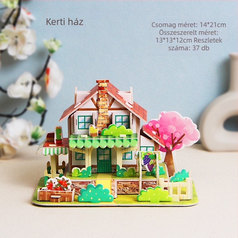 3D papír puzzle készlet, DIY ház modell gyermekeknek, oktató játék 4-6 éveseknek