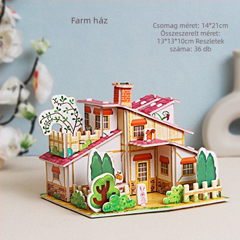 3D papír puzzle készlet, DIY ház modell gyermekeknek, oktató játék 4-6 éveseknek