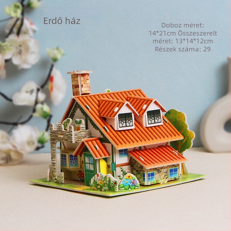 3D papír puzzle készlet, DIY ház modell gyermekeknek, oktató játék 4-6 éveseknek