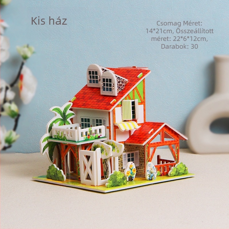 3D papír puzzle készlet, DIY ház modell gyermekeknek, oktató játék 4-6 éveseknek