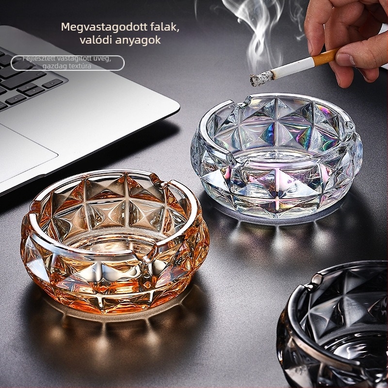 Üvegből készült hamutál gyémántvarrásos mintával – modern minimalist stílus, újrahasználható, 1 db dobozban