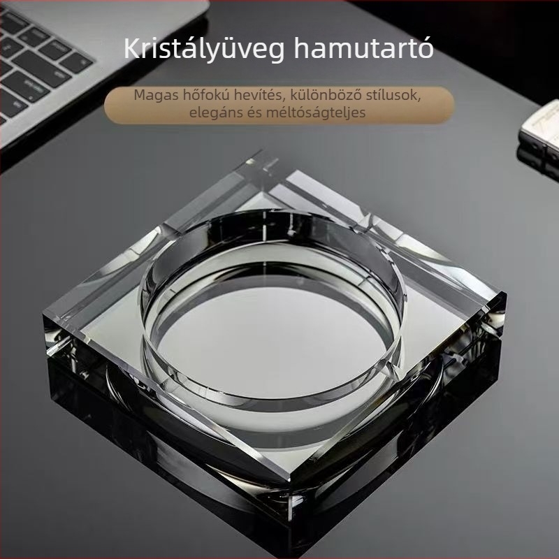 Kristályos hamutál K9 üvegből, dekoratív és tároló funkcióval, otthonra/irodába/bárba, egyszerű fényű lux stílus